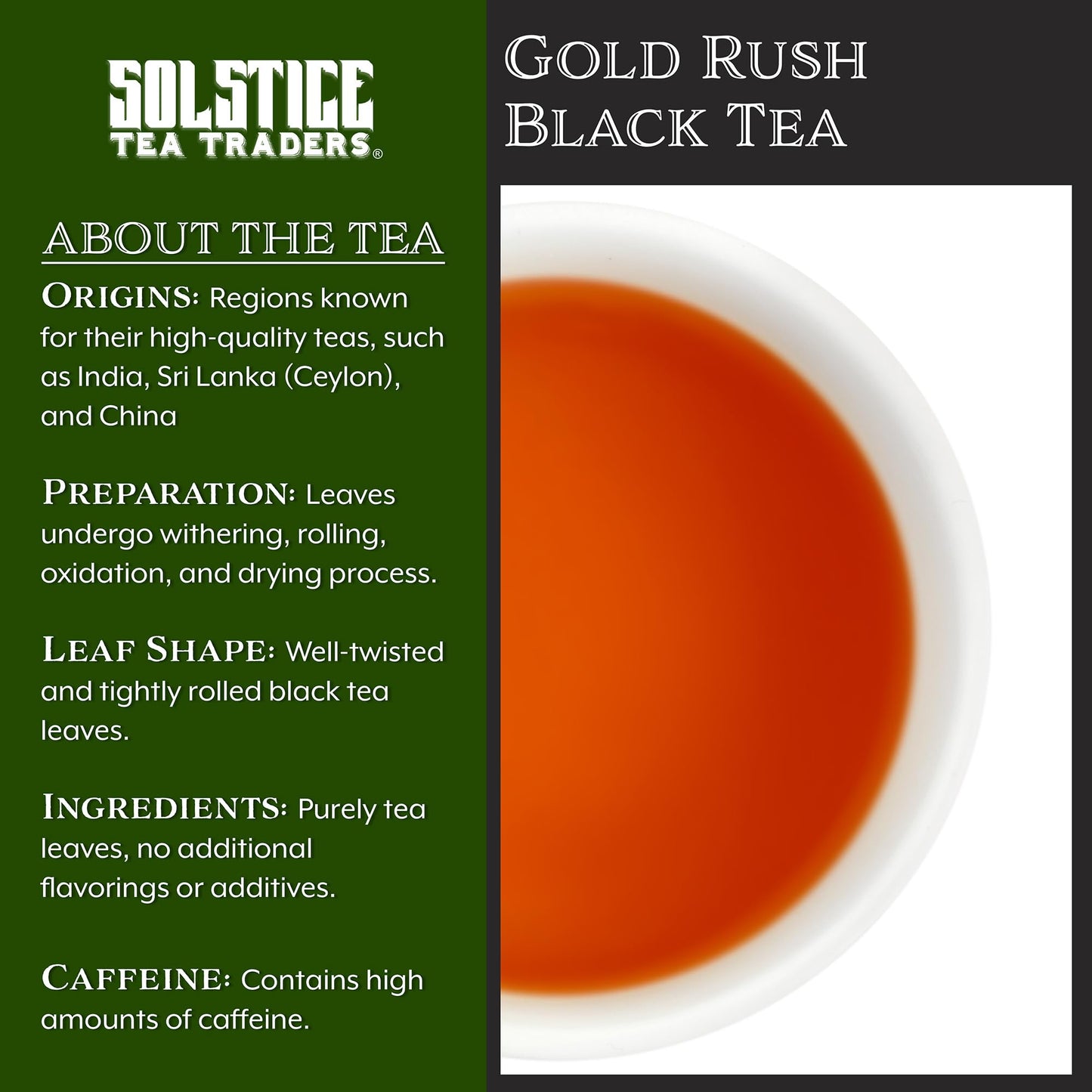Solstice Gold Rush Loose Leaf Tea (8 Oz Bulk Bag); Black Tea Leaves with Fruit Flavors and Dried Flowers, Makes 100+ Cups