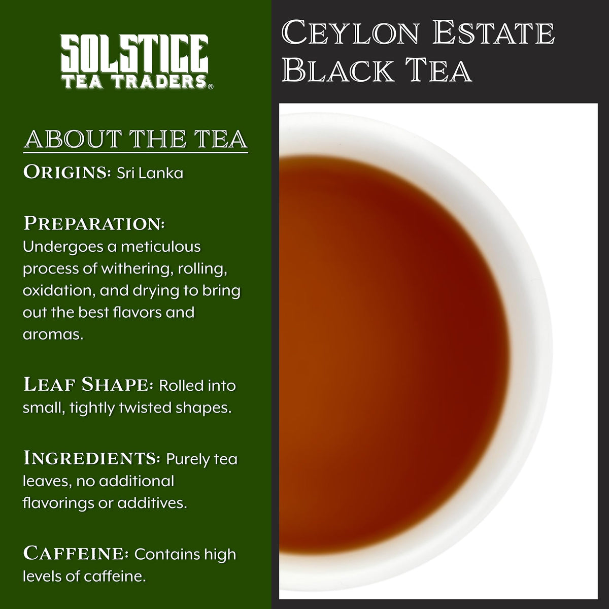 Ceylon Estate Blend BOP Loose Leaf Black Tea (8-Ounce Bulk Bag); 100% Sri Lanka Origin Tea, Makes 100+ Cups of Tea