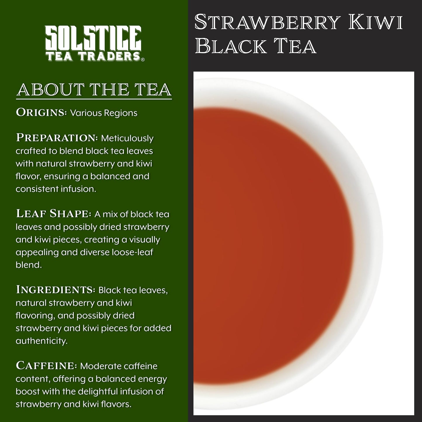 Solstice Strawberry Kiwi Loose Leaf Black Tea (8-Ounce Bulk Bag), Makes 150+ Cups of Fruit Tea