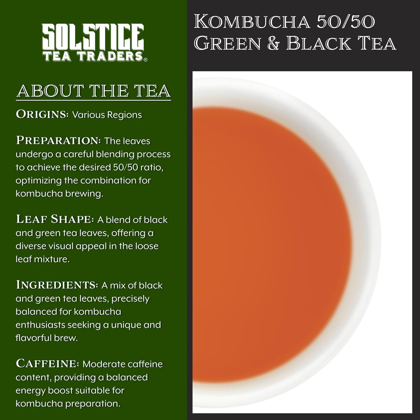 Solstice Kombucha Loose Leaf Black and Green Tea 50/50 Blend, Keemun Black & China Young Hyson Green Tea for Brewing Kombucha (8-Oz Total)