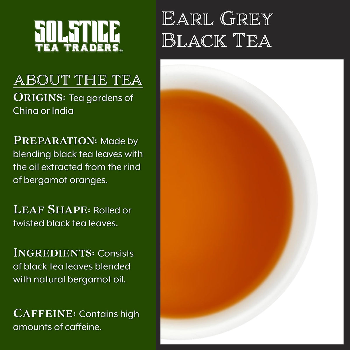 Solstice Earl Grey OP Loose Leaf Tea (8-Ounce Bulk Bag); Bergamot Flavored Tea, Makes 100+ Cups of Tea