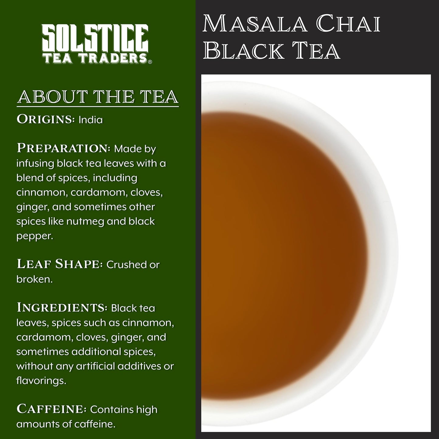 Loose Leaf Masala Chai Black Tea (8-Ounce Bulk Bag); Tea w/ Whole Spices for Authentic Chai