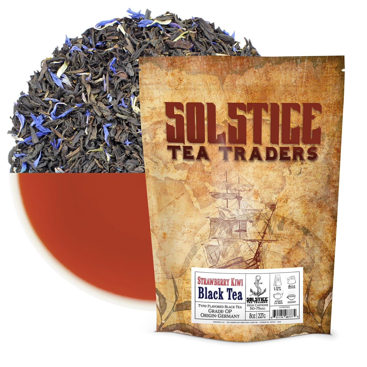 Solstice Strawberry Kiwi Loose Leaf Black Tea (8-Ounce Bulk Bag), Makes 150+ Cups of Fruit Tea