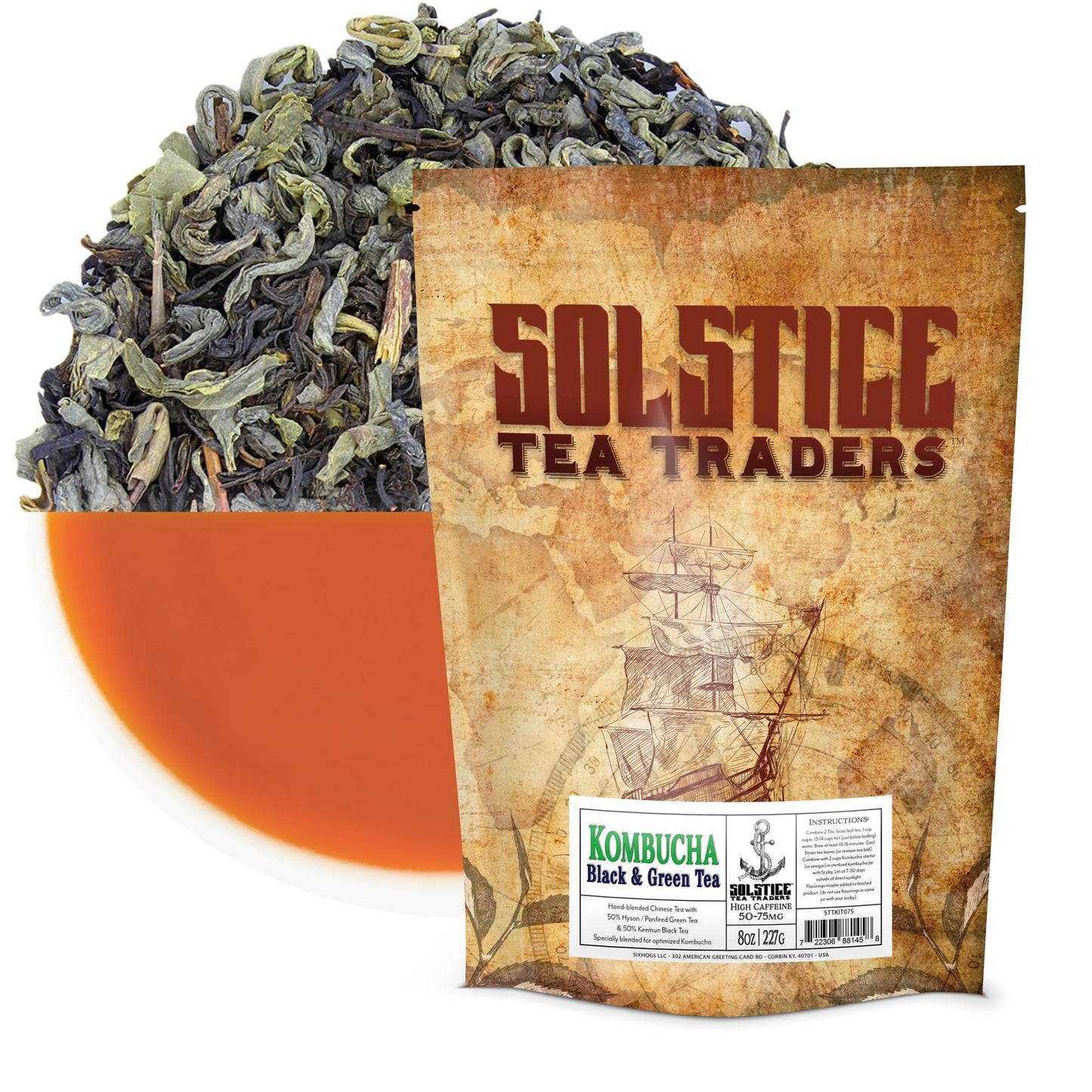 Solstice Kombucha Loose Leaf Black and Green Tea 50/50 Blend, Keemun Black & China Young Hyson Green Tea for Brewing Kombucha (8-Oz Total)