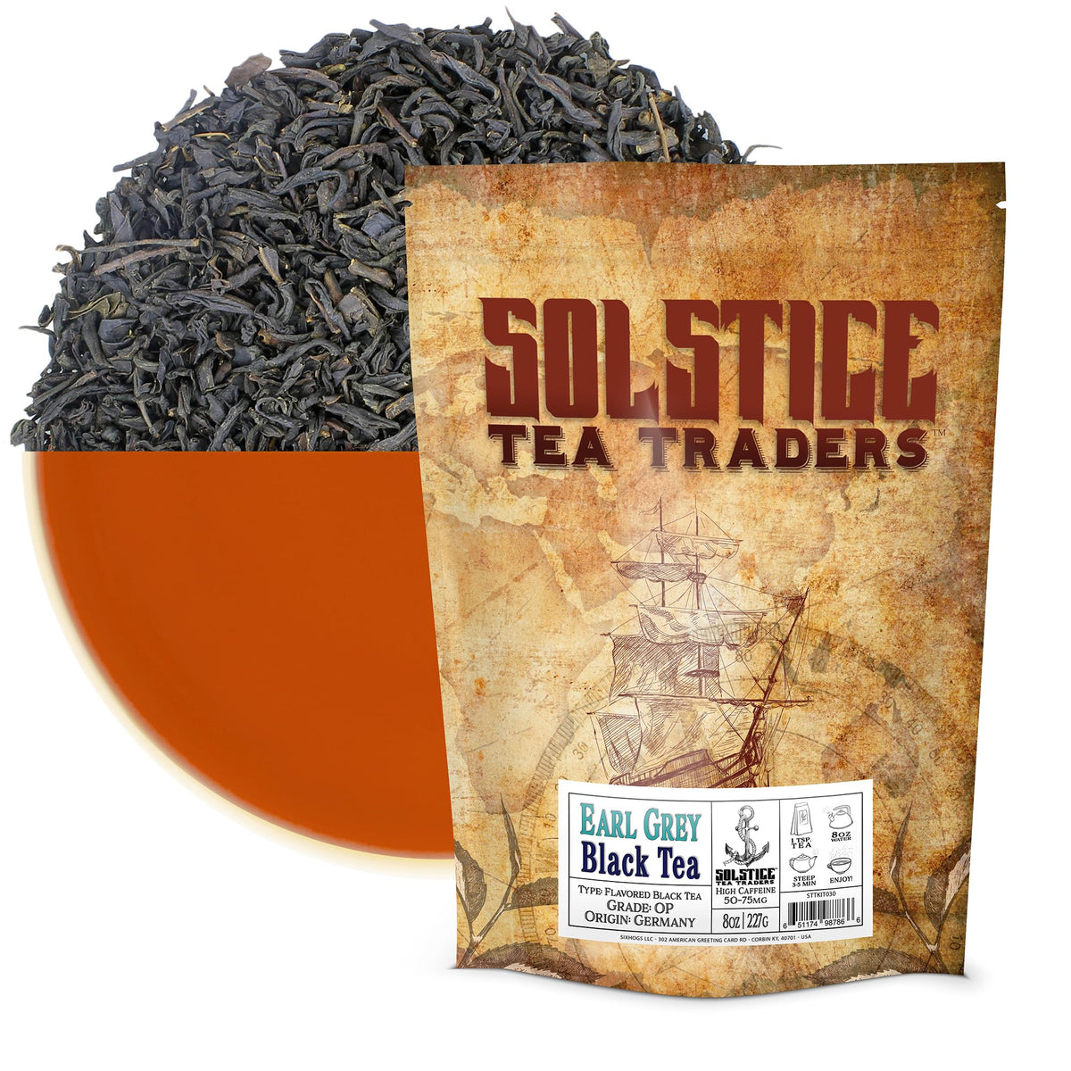 Solstice Earl Grey OP Loose Leaf Tea (8-Ounce Bulk Bag); Bergamot Flavored Tea, Makes 100+ Cups of Tea