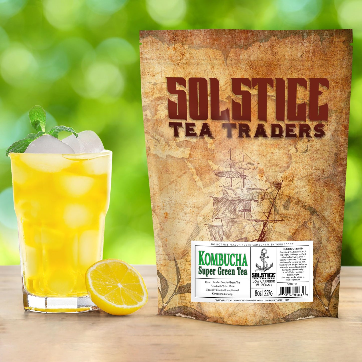 Solstice Kombucha Loose Leaf Tea Blend Green Tea "Super Green" (8 ounces); Handmade Custom Blend Feat. Sencha & Yerba Mate; Creates 15+ Gallons