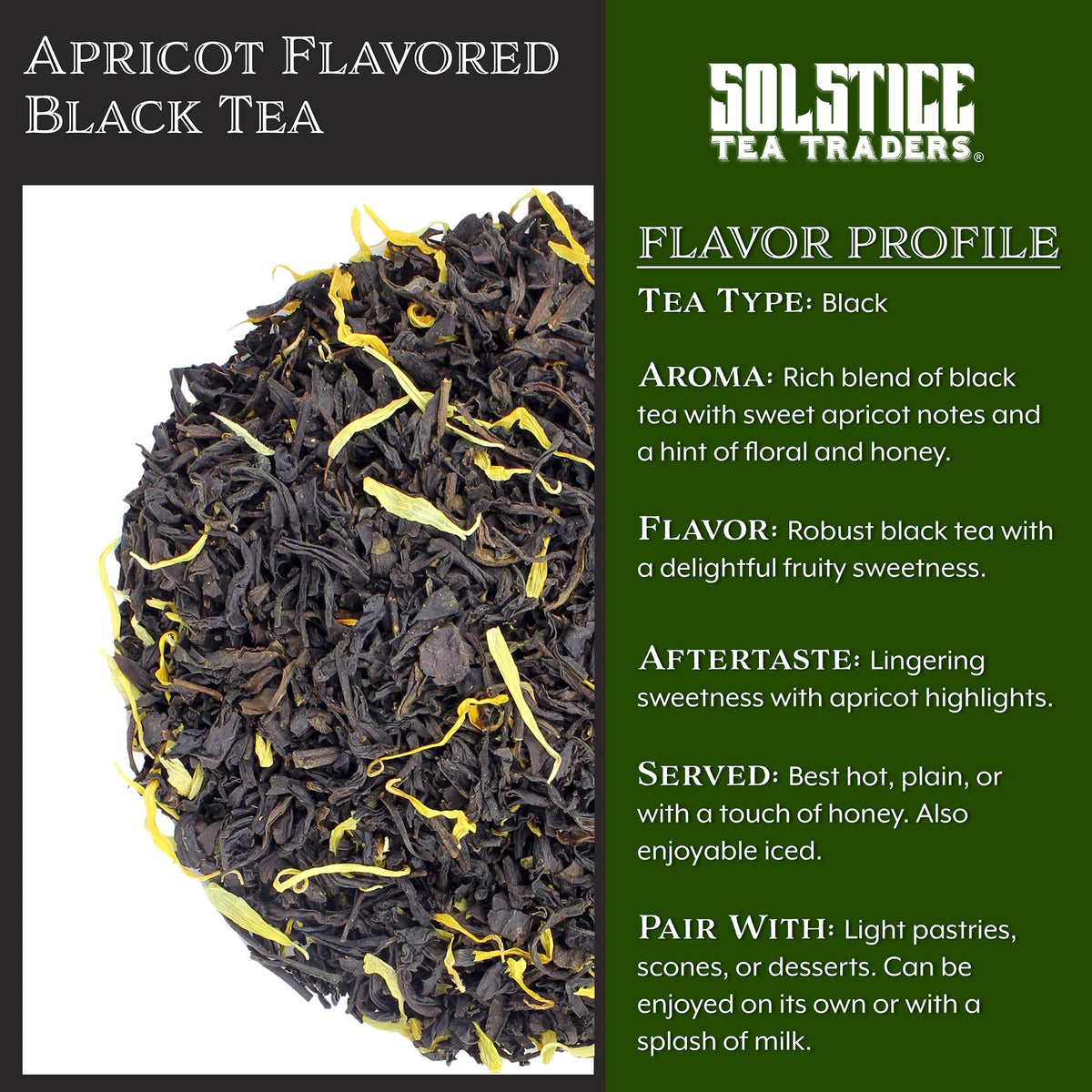 Apricot Flavored Loose Leaf Black Tea (8-Ounce Bulk Bag), Makes 150+ Cups of Tea