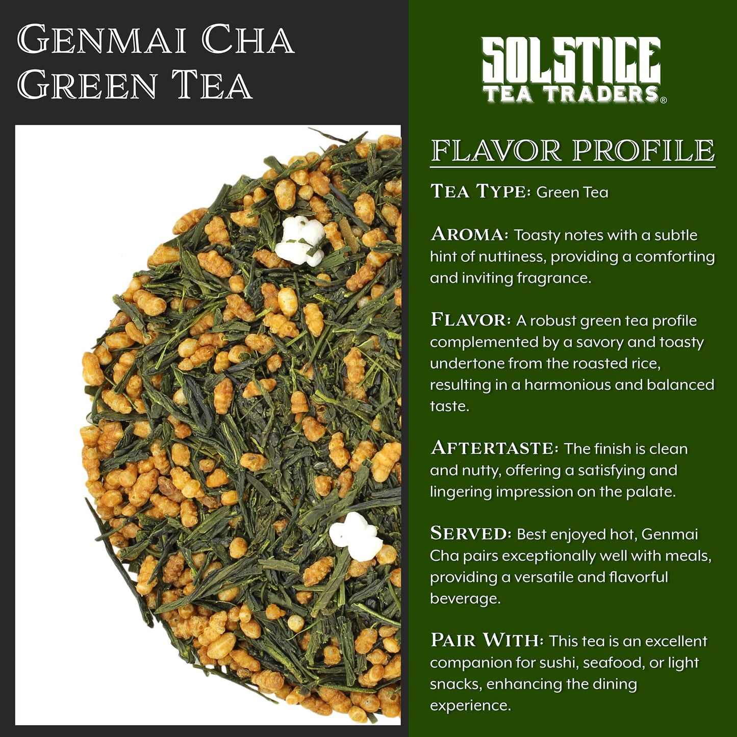 Genmai Cha Loose Leaf Green Tea (8-Ounce Bulk Bag); Unique Japanese Style Gen Mai Cha Tea w/ Dried Rice