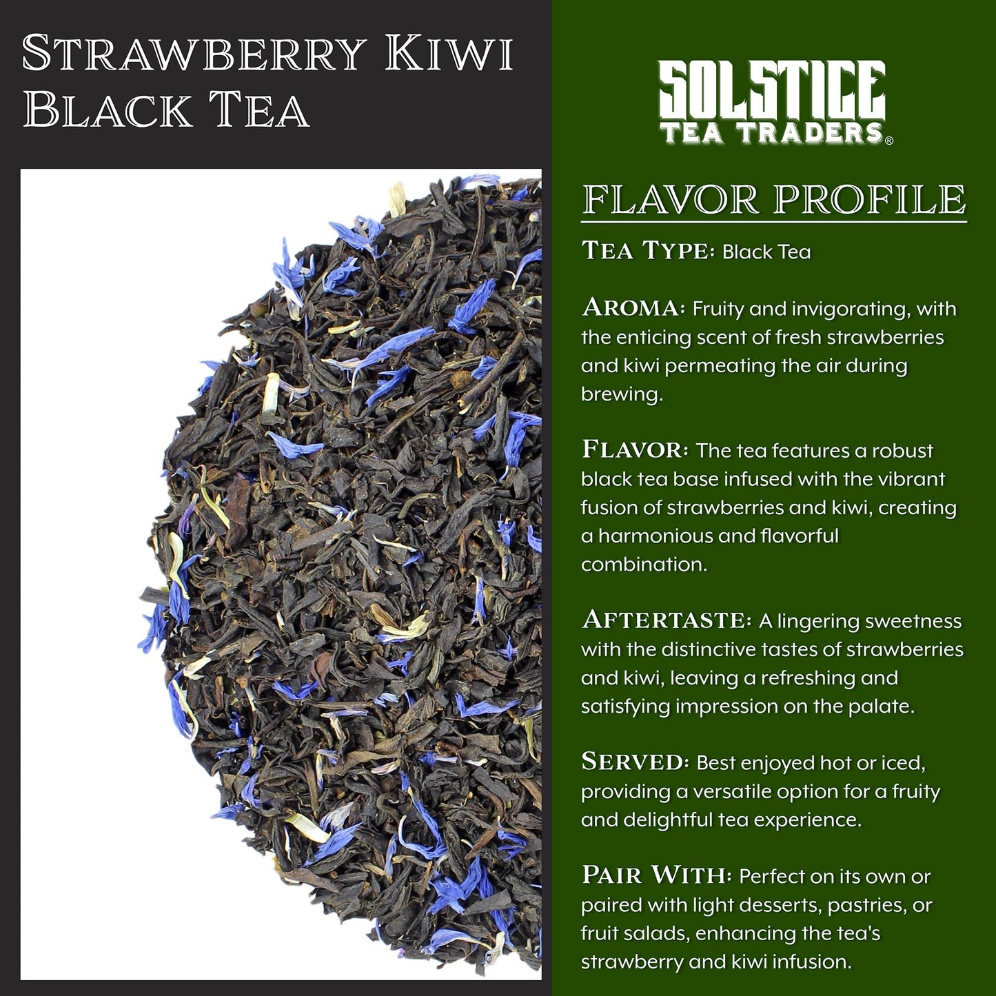 Solstice Strawberry Kiwi Loose Leaf Black Tea (8-Ounce Bulk Bag), Makes 150+ Cups of Fruit Tea