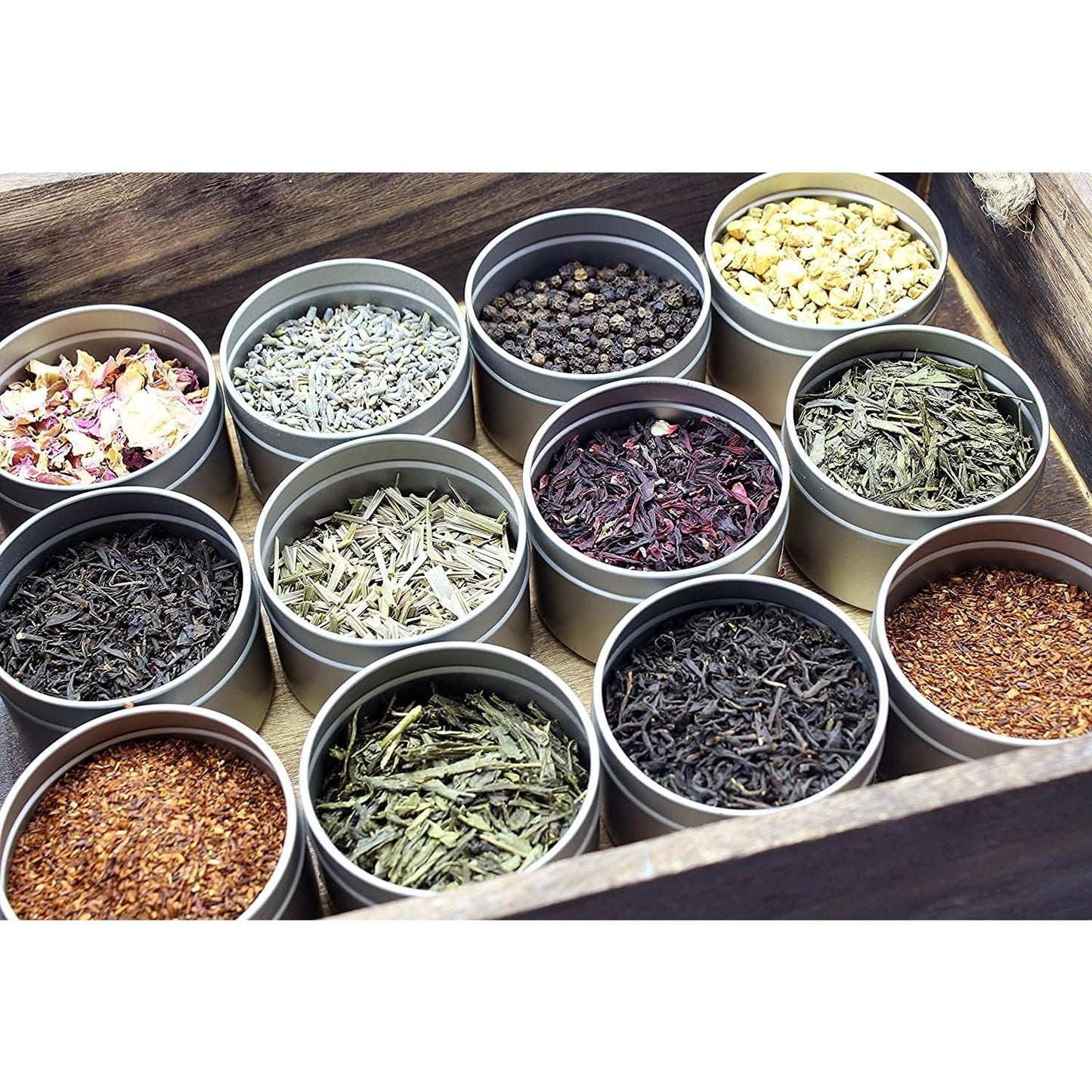 Loose Leaf Tea Sampler Create Your Own Tea Blend Starter Kit w/Sencha, Rooibos, China Black, & Ginger, Lavender, Rose, Lemongrass, Hibiscus Spices