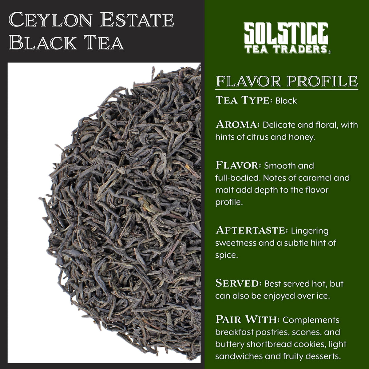 Ceylon Estate Blend BOP Loose Leaf Black Tea (8-Ounce Bulk Bag); 100% Sri Lanka Origin Tea, Makes 100+ Cups of Tea