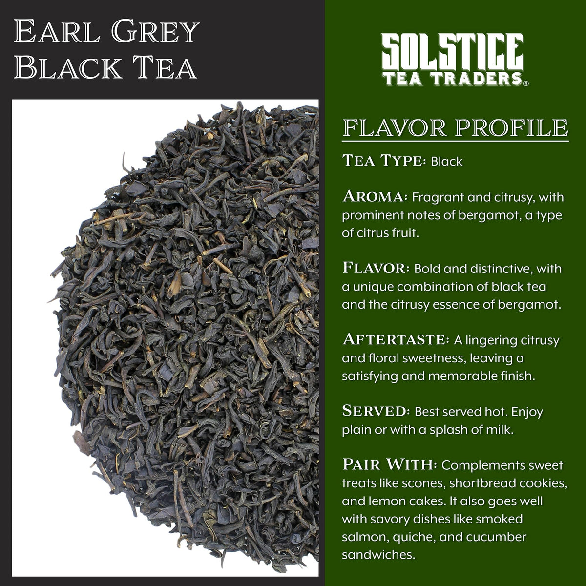 Solstice Earl Grey OP Loose Leaf Tea (8-Ounce Bulk Bag); Bergamot Flavored Tea, Makes 100+ Cups of Tea