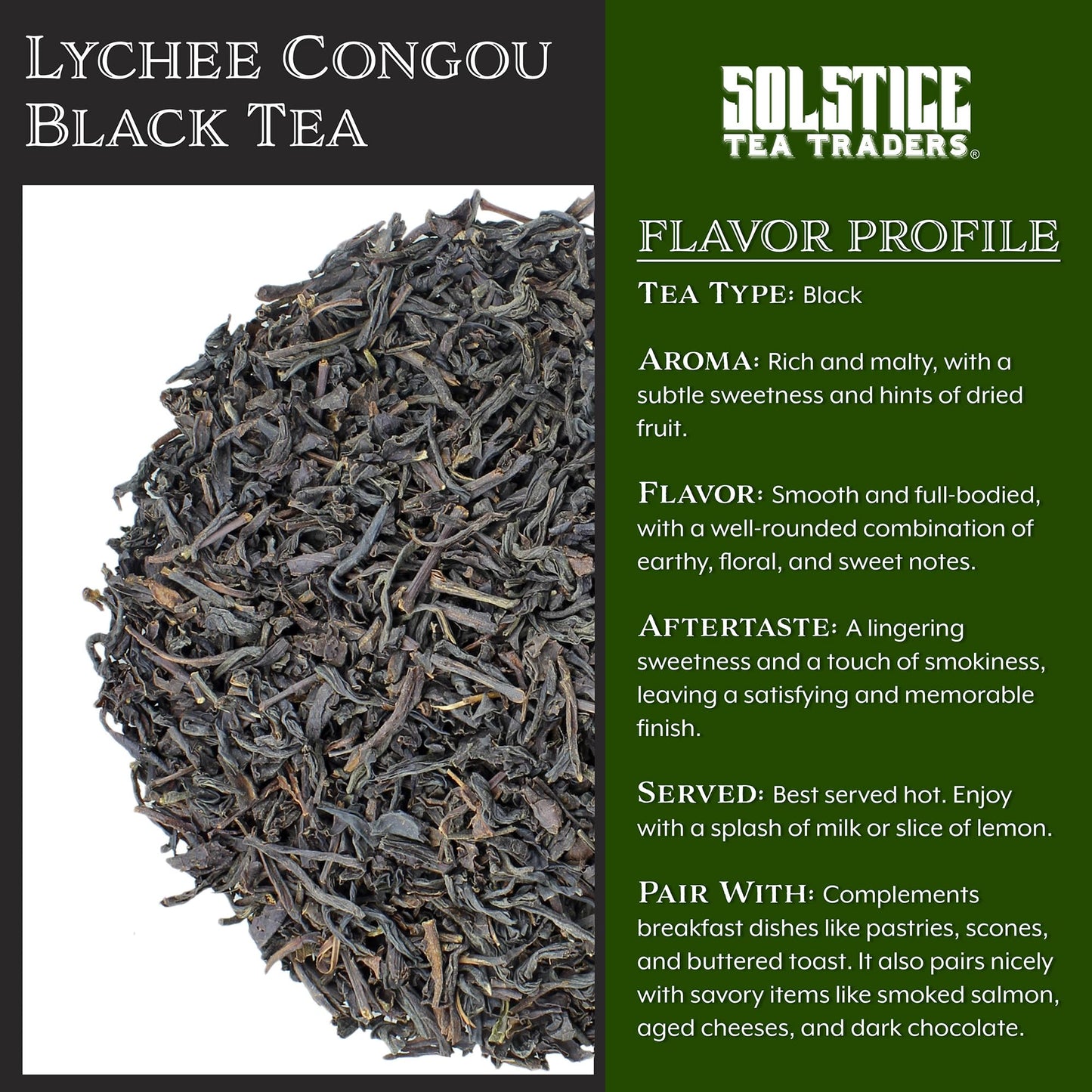 Solstice Lychee Congou Loose Leaf Black Tea (8-Ounce Bulk Bag); Makes 100+ Cups of Tea