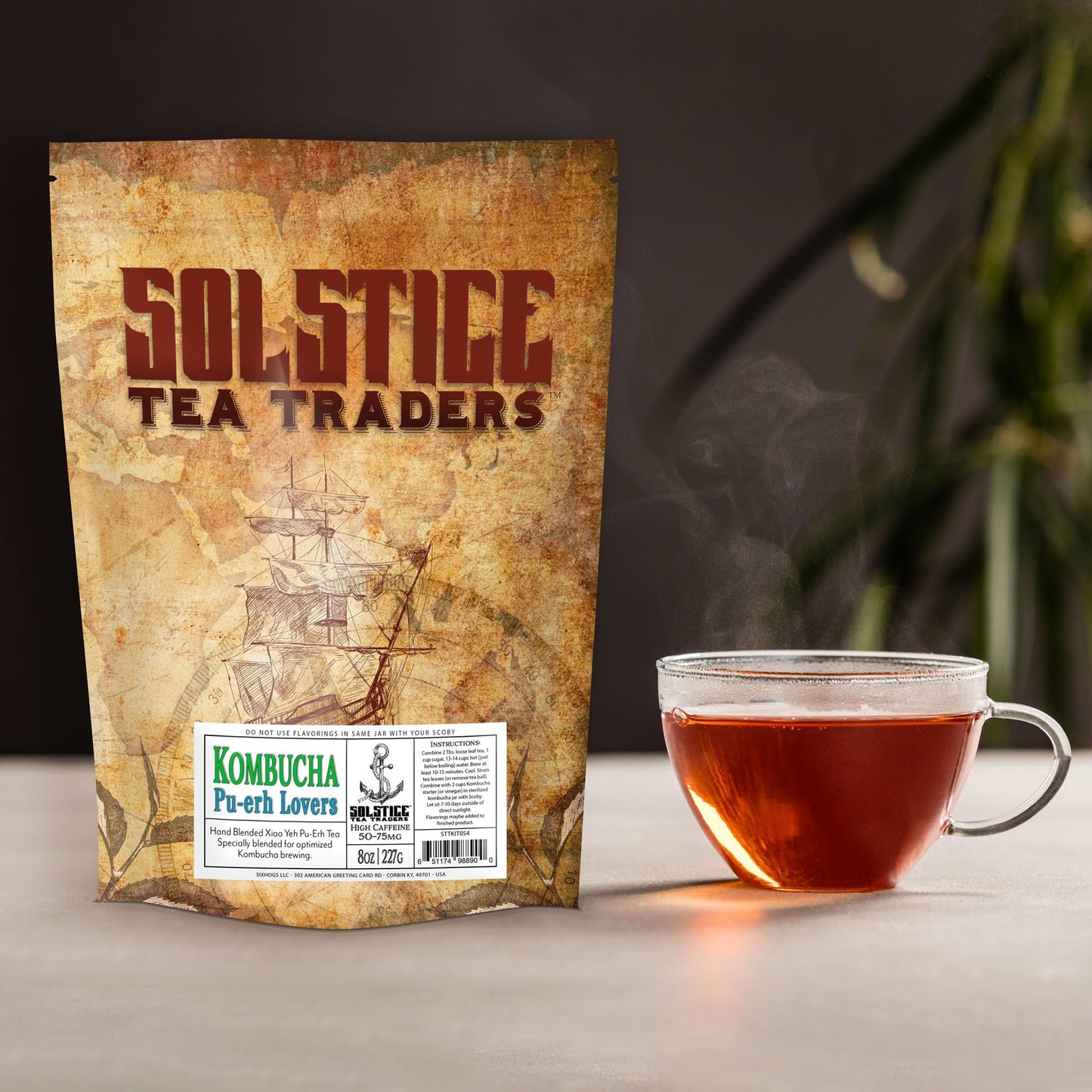 Solstice Kombucha Loose Leaf Tea"Pu-erh Lovers" (8oz); 100% Aged Pu-erh Tea; Creates 15+ Gallons