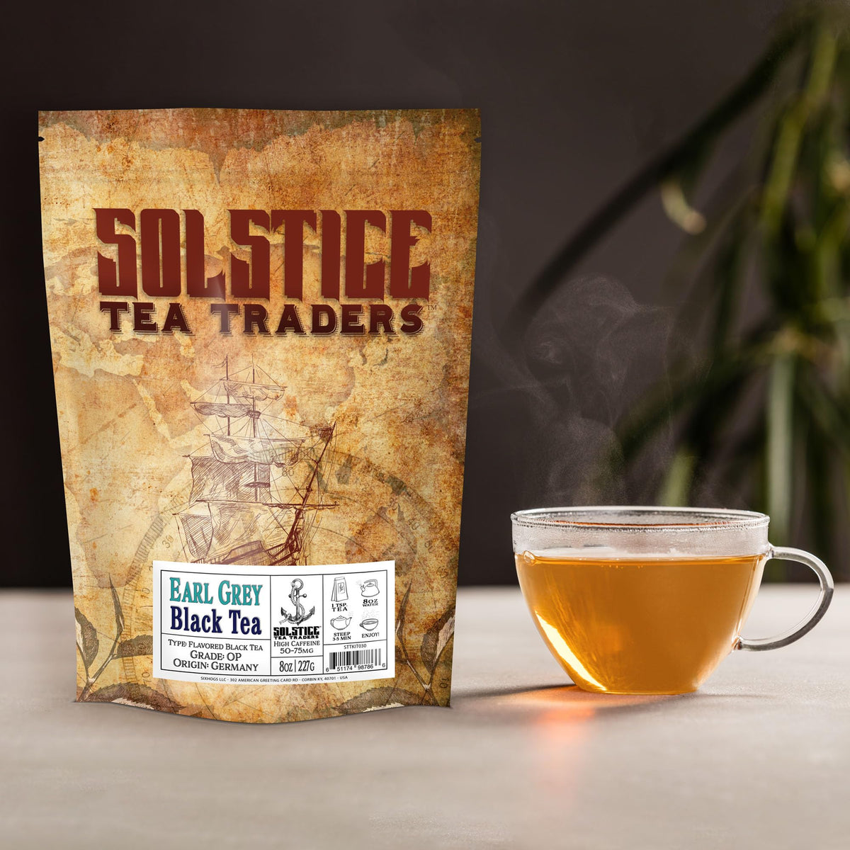 Solstice Earl Grey OP Loose Leaf Tea (8-Ounce Bulk Bag); Bergamot Flavored Tea, Makes 100+ Cups of Tea