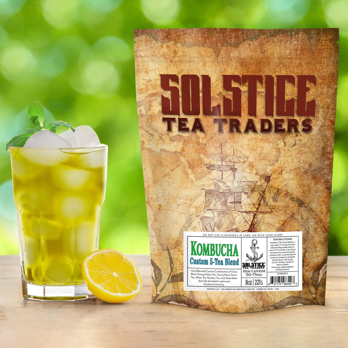 Solstice Custom Five-Tea Loose Leaf Kombucha Tea Blend (8 oz); Handblended Custom Blend of Black, Green, White, Rooibos & Yerba Mate Tea