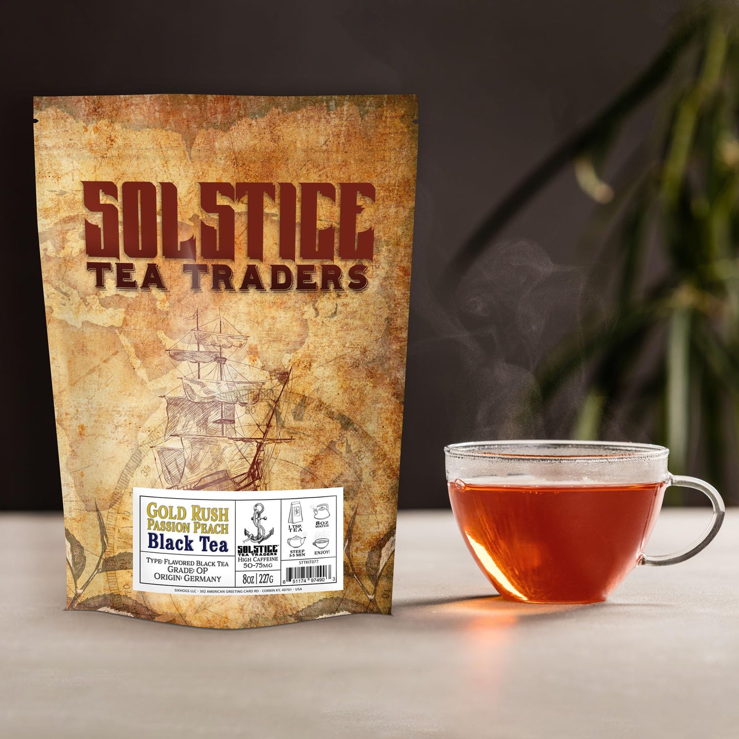 Solstice Gold Rush Loose Leaf Tea (8 Oz Bulk Bag); Black Tea Leaves with Fruit Flavors and Dried Flowers, Makes 100+ Cups