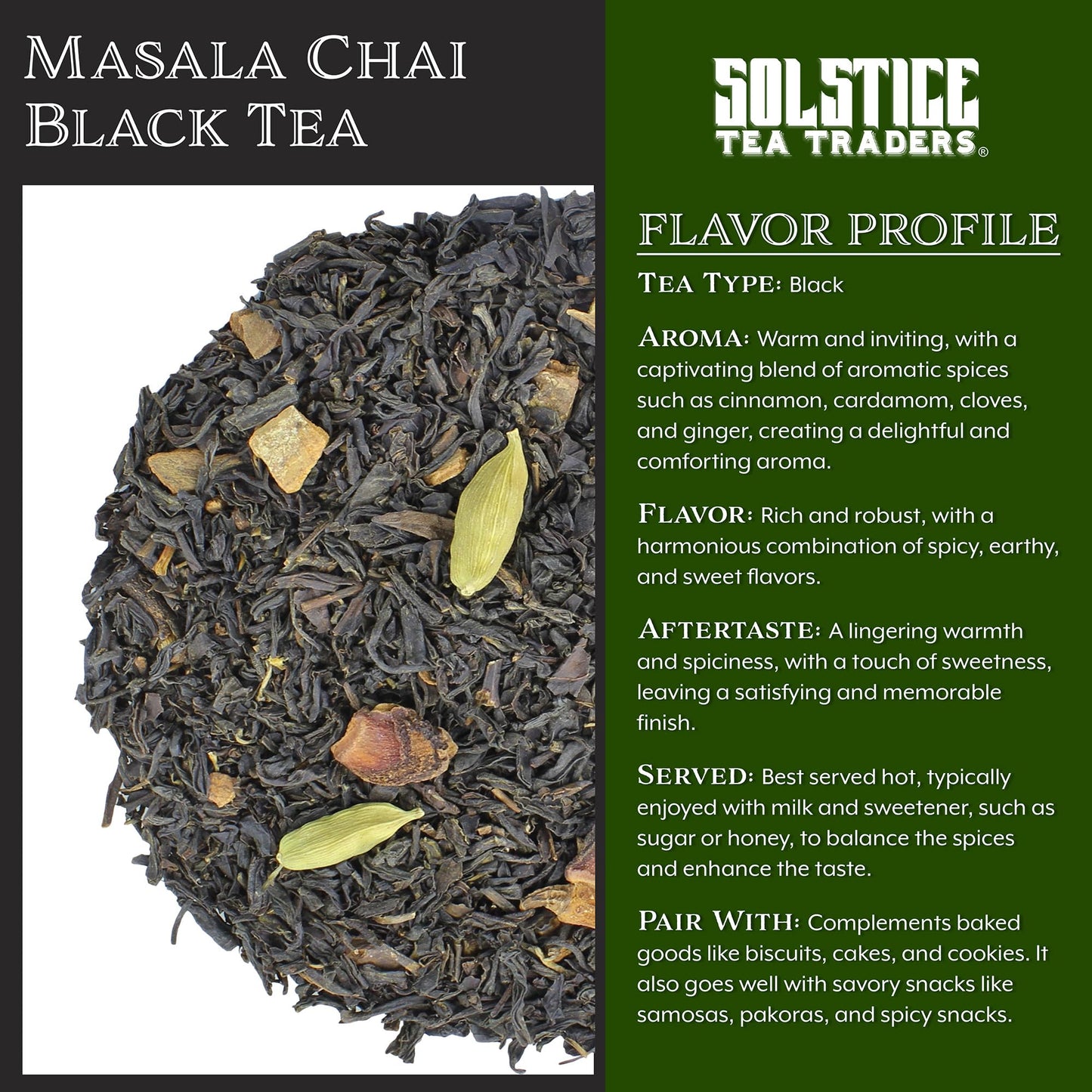 Loose Leaf Masala Chai Black Tea (8-Ounce Bulk Bag); Tea w/ Whole Spices for Authentic Chai