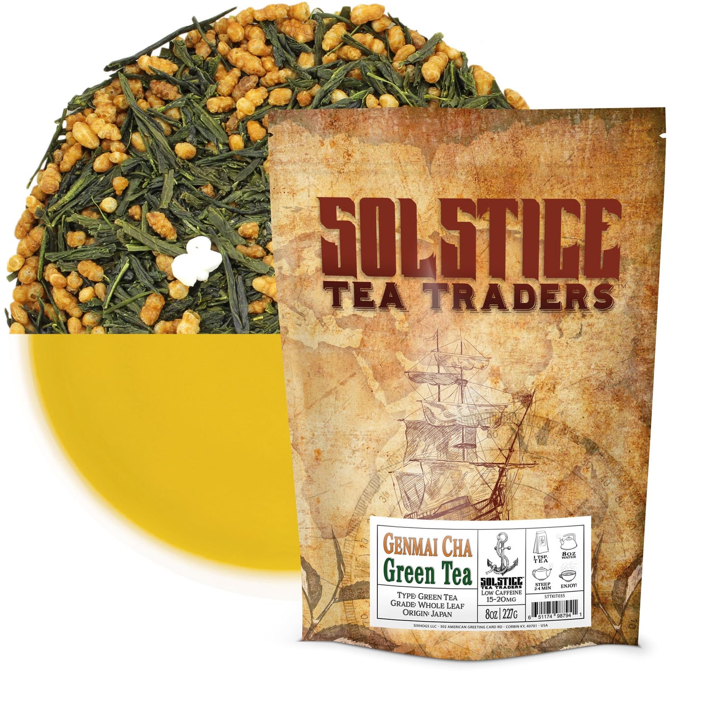 Genmai Cha Loose Leaf Green Tea (8-Ounce Bulk Bag); Unique Japanese Style Gen Mai Cha Tea w/ Dried Rice