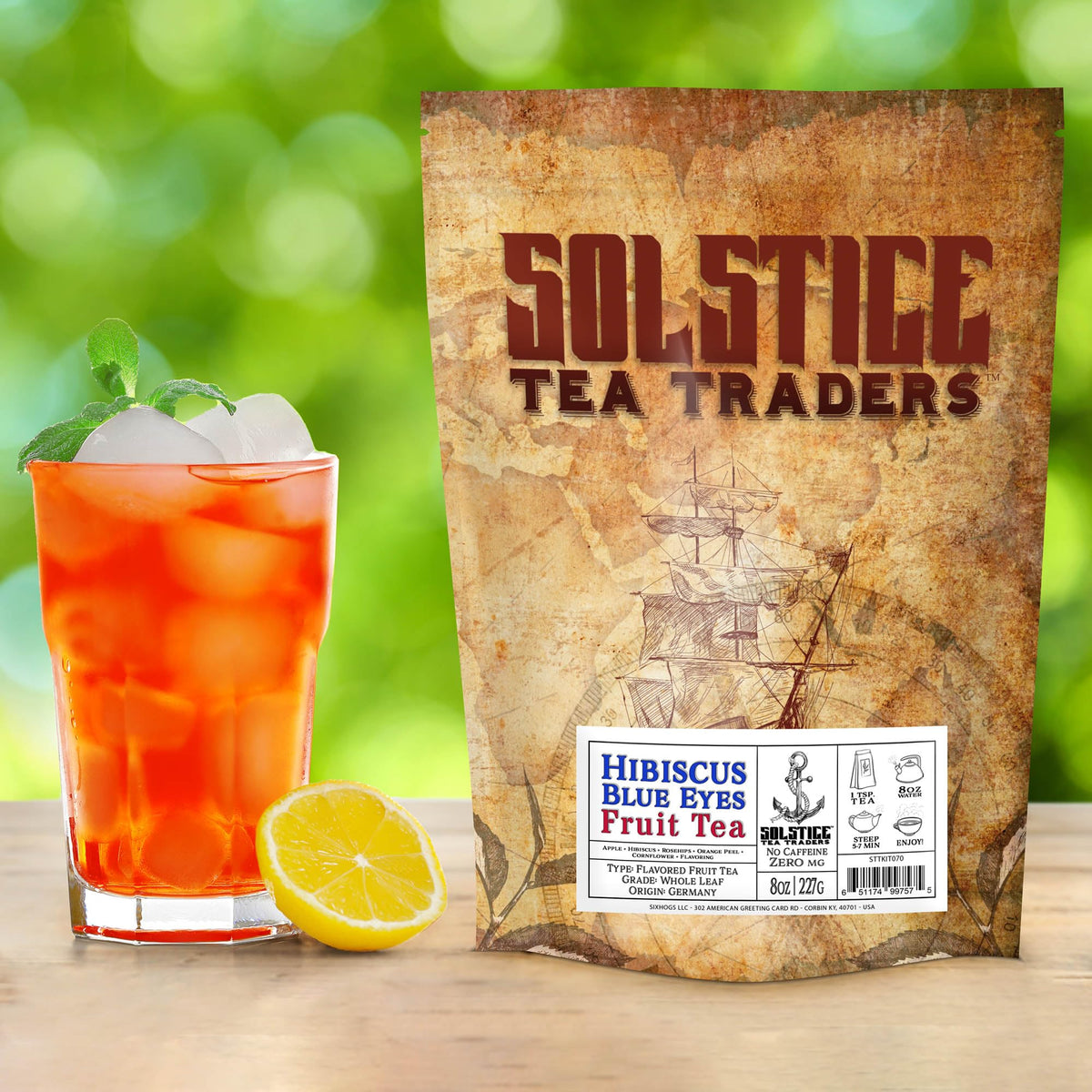 Hibiscus Blue Eyes Herbal Tea (8oz Bulk Bag); Caffeine-Free Tisane w/ Dried Flowers & Fruit