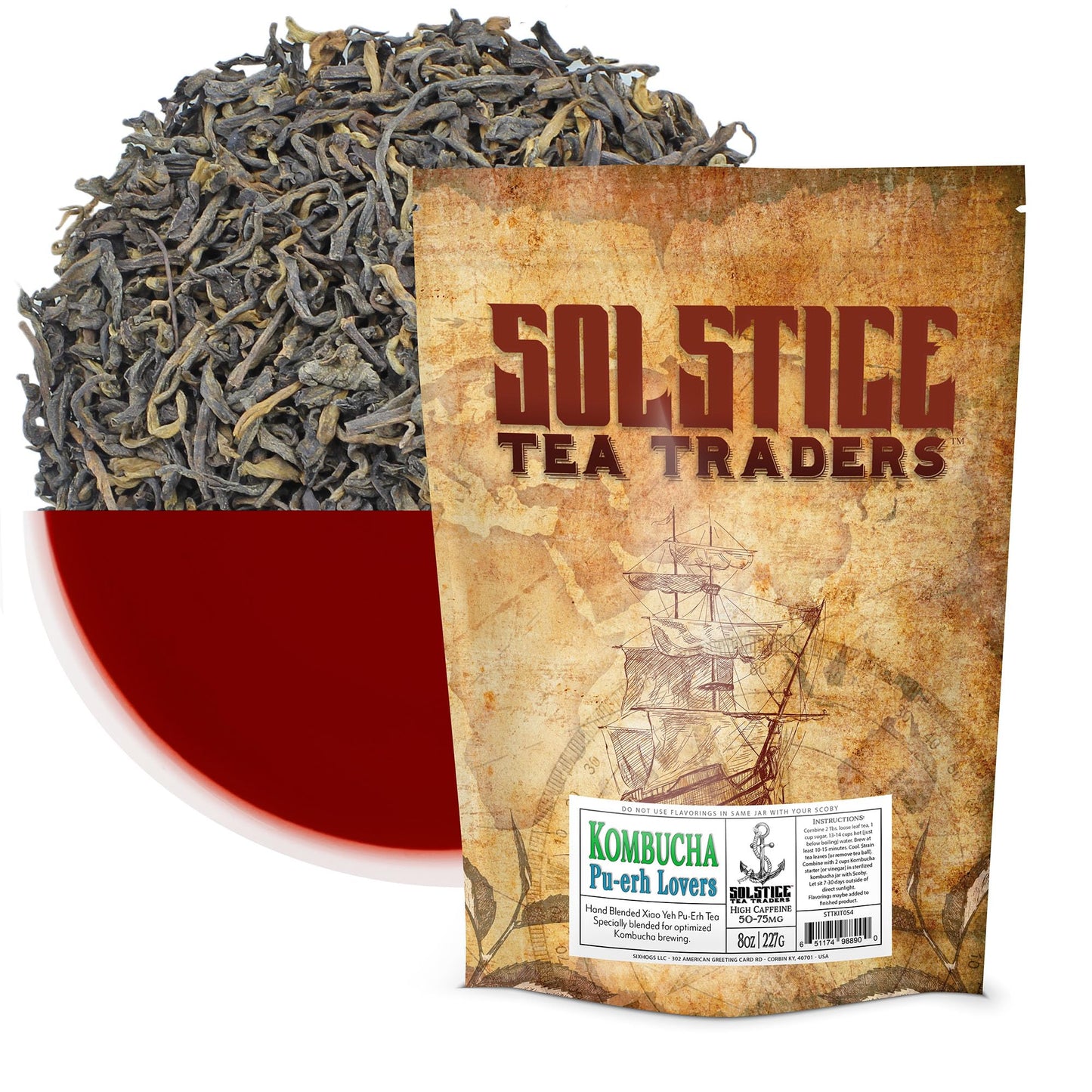 Solstice Kombucha Loose Leaf Tea"Pu-erh Lovers" (8oz); 100% Aged Pu-erh Tea; Creates 15+ Gallons