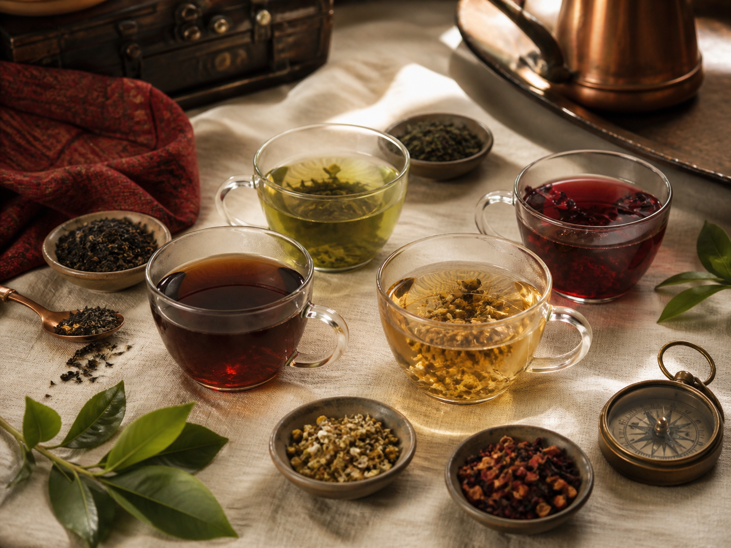 Several cups and loose-leaf teas for finding your perfect cup