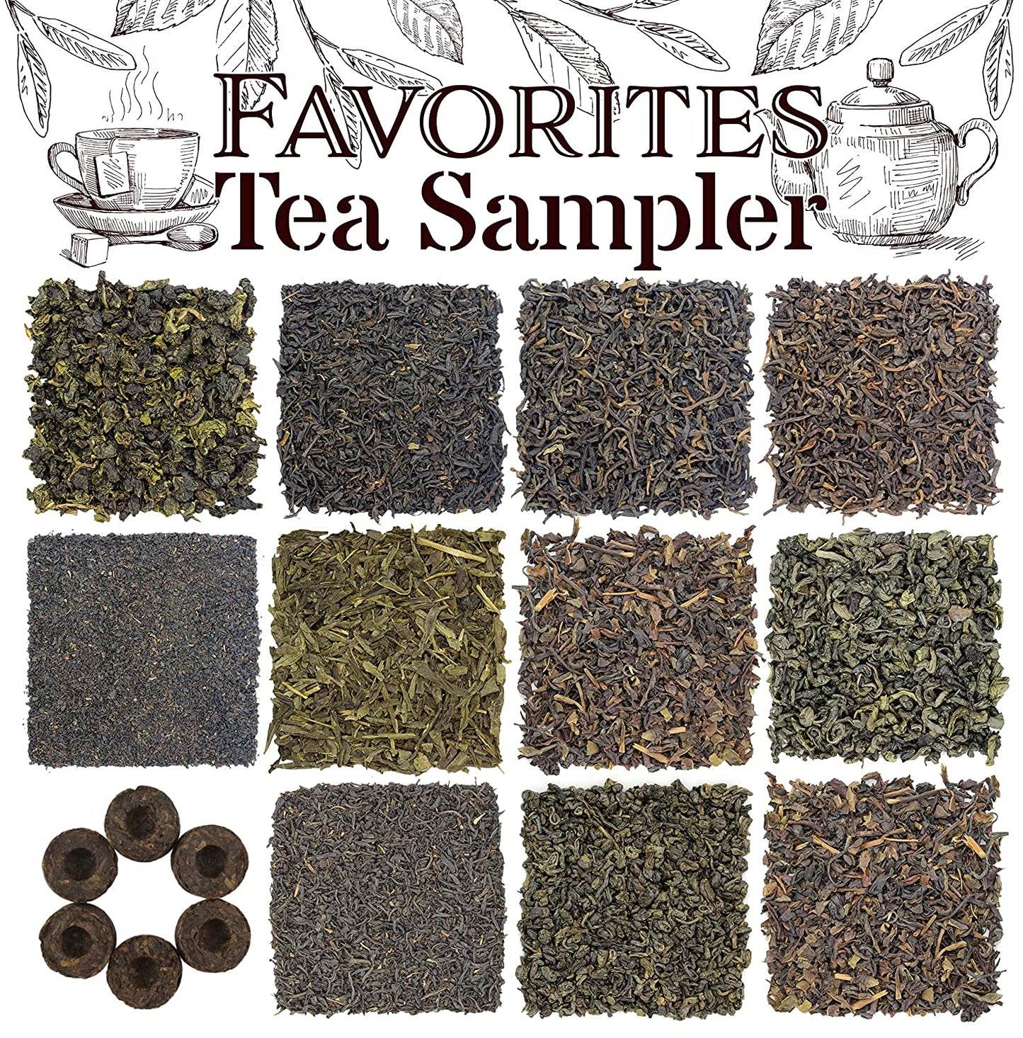 Favorites 12-Variety Loose Leaf Tea Sampler with Green, Black, Oolong, and Pu-erh Loose Tea (12-tin Variety Pack)