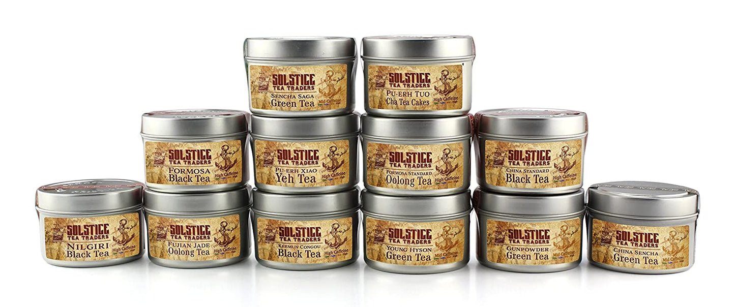 Favorites 12-Variety Loose Leaf Tea Sampler with Green, Black, Oolong, and Pu-erh Loose Tea (12-tin Variety Pack)