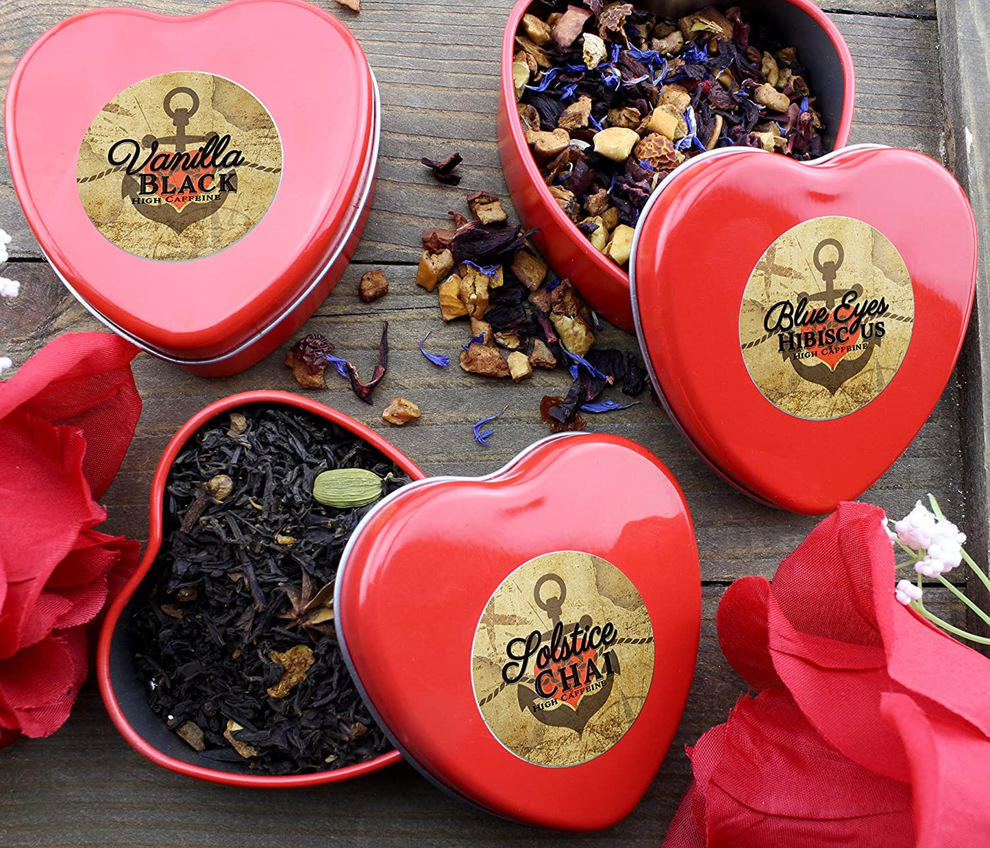 Sweetheart Loose Leaf Tea Sampler in Red Heart Tins w/ 6 Varieties of Tea